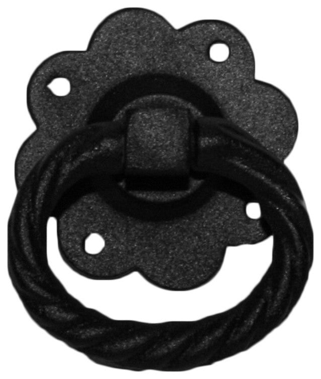 Renovators Supply Door Lock Latch 6 in Black Wrought Iron Floral Ring Gate Latch