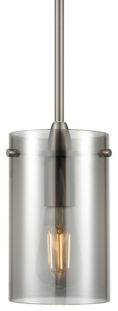 Effimero 1-Light Stem Hung Pendant Lamp, Brushed Nickel With Smoke Glass