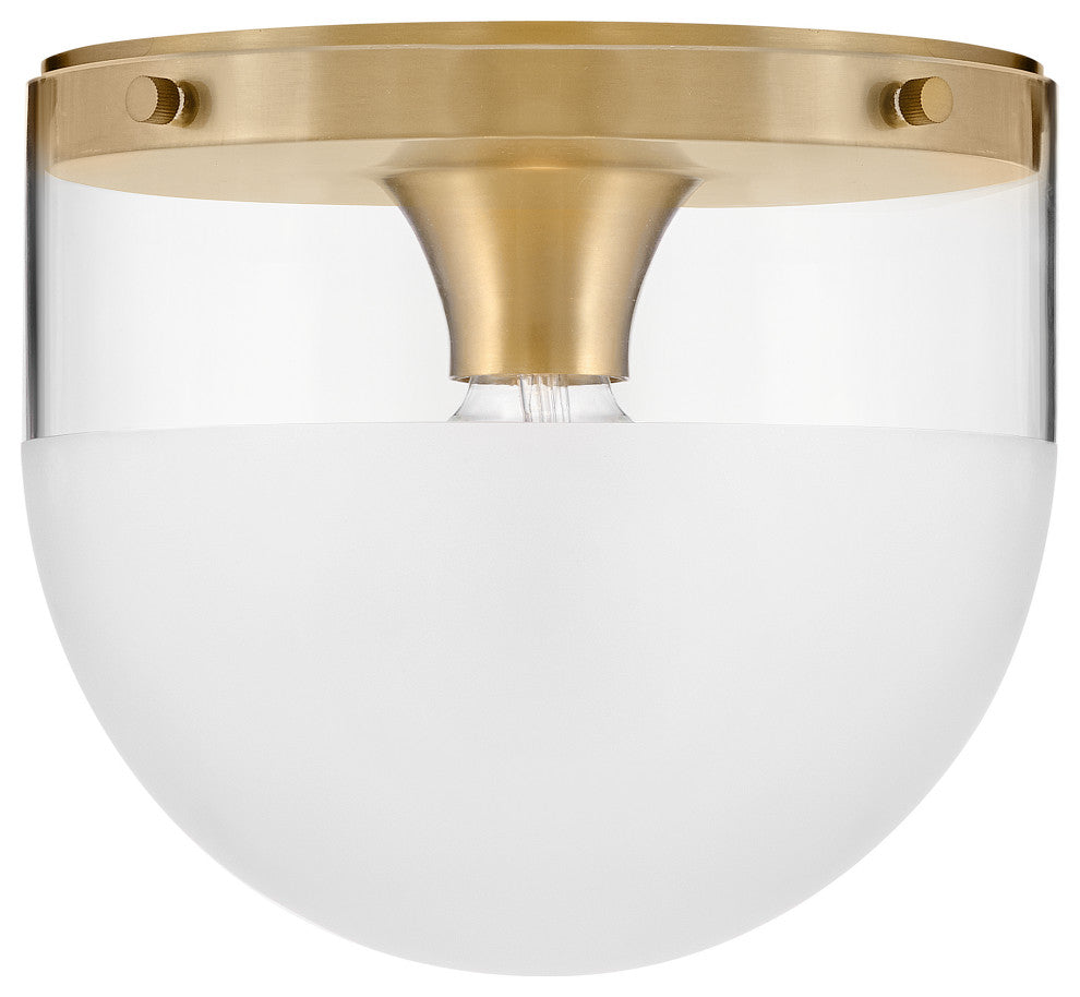 Hinkley 9" Beck Flush Mount Ceiling Light - Lacquered Brass + Etch-Dipped Glass