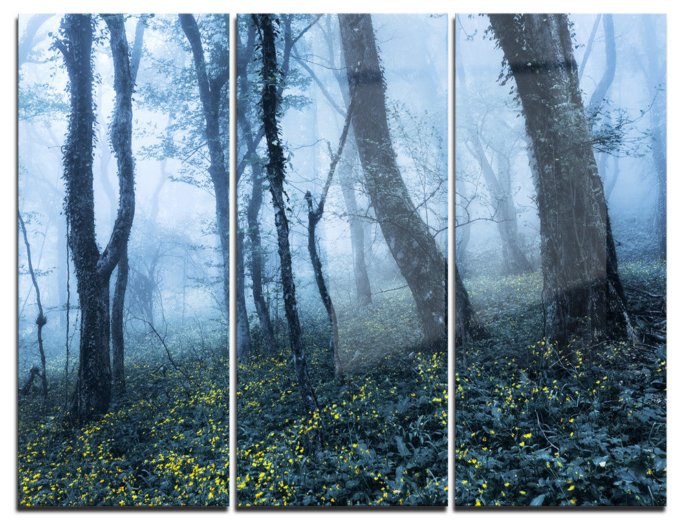 "Trees in Foggy Spring Forest" Photo Metal Wall Art, 3 Panels, 36"x28"