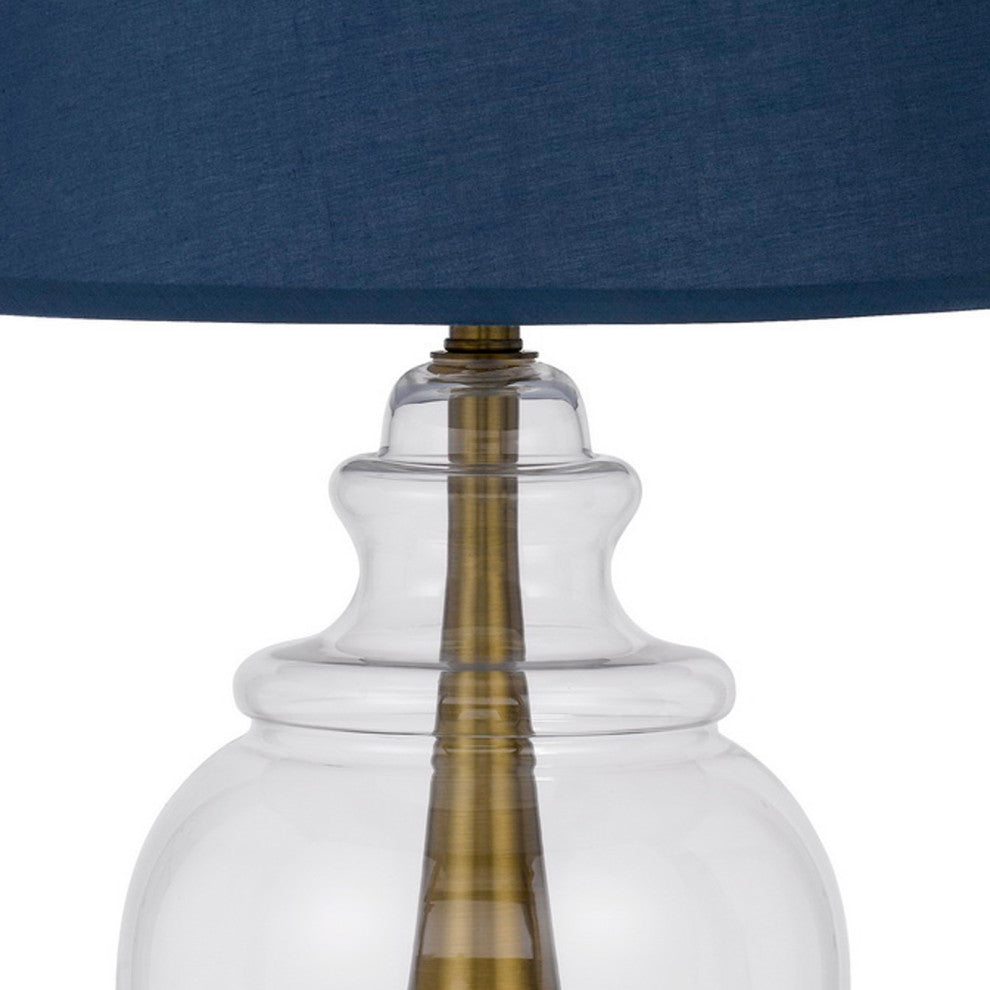 Benzara BM272203 30" Metal Table Lamp, Glass Jar Base, Blue, Clear