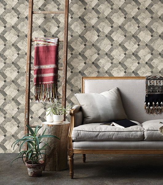 Faux Marble Geometric Wallpaper, Gray, Bolt