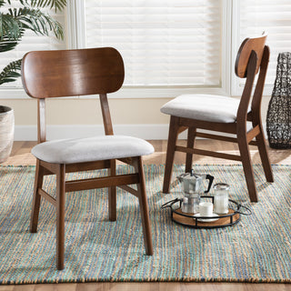 Euclid Mid-Century Grey Upholstered Brown Finished Wood 2-Piece Dining Chair Set