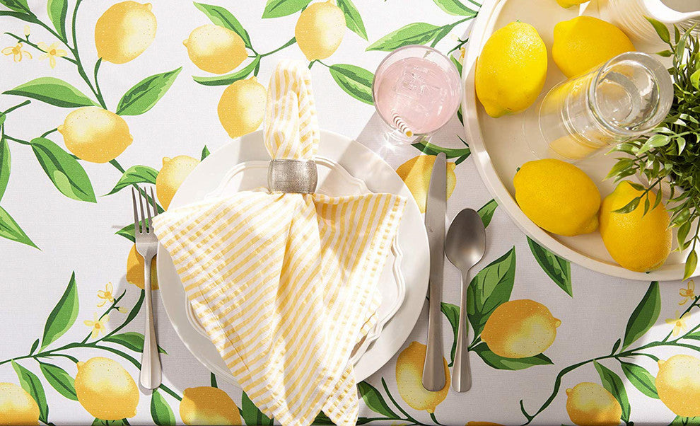 DII Lemon Bliss Print Outdoor Tablecloth With Zipper 60 Round