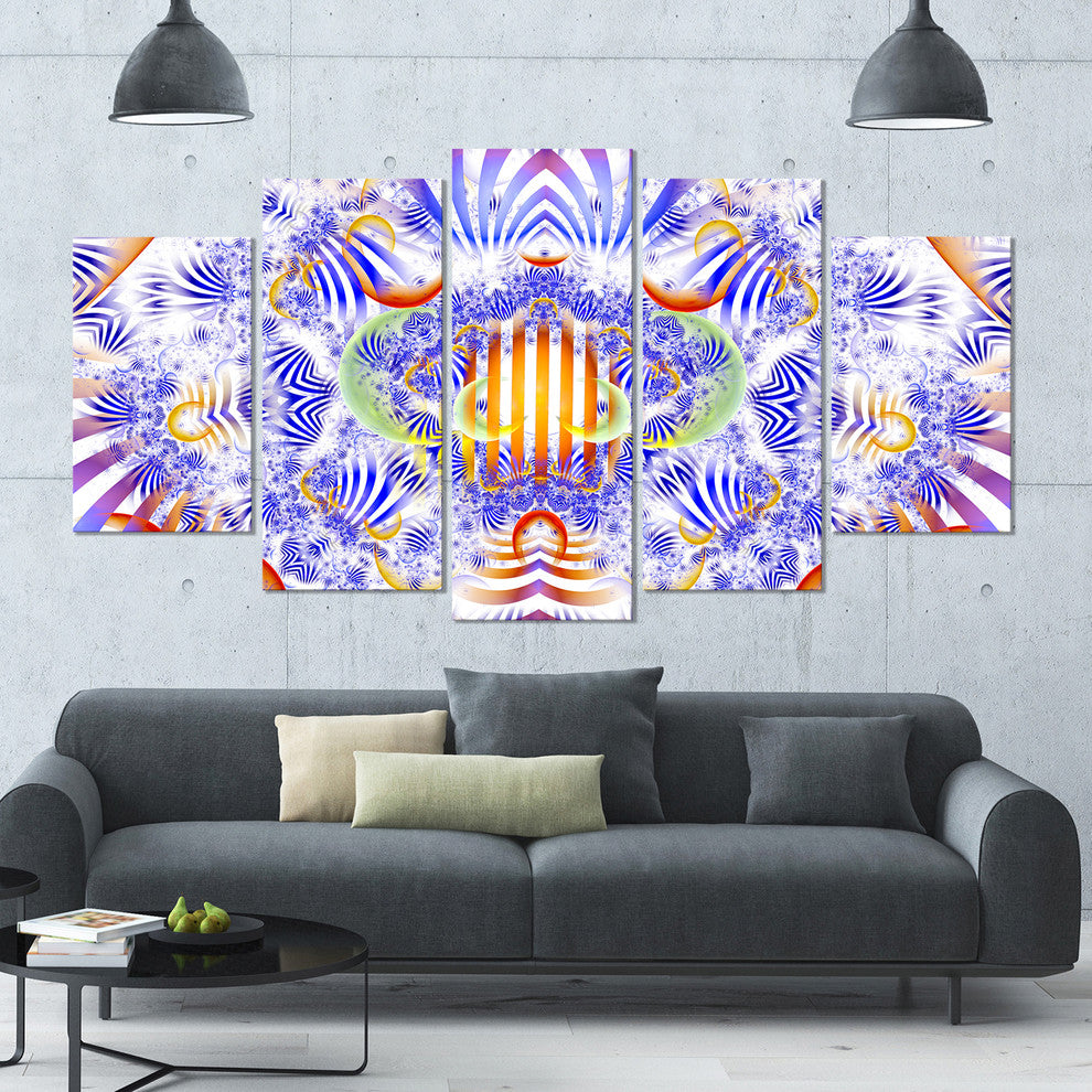 Magical Fairy Pattern Blue, Contemporary Art on Canvas, 60"x32", 5 Panels