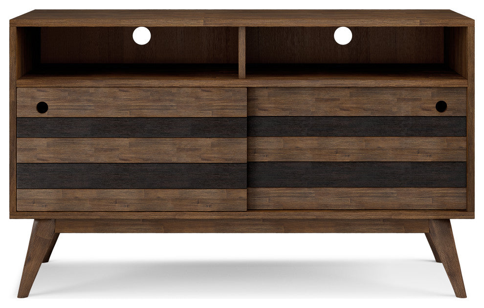 Clarkson Solid Acacia Wood TV Stand, Rustic Natural Aged Brown
