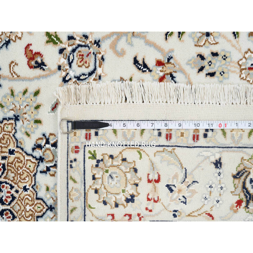 Ivory, Nain, 250 KPSI Wool and Silk Hand Knotted Wide Runner Rug, 4'2" x 10'1"