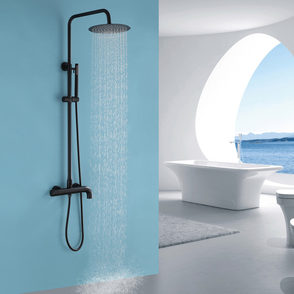 Exposed Shower System with Handheld Shower & Bathtub Spout, Matte Black