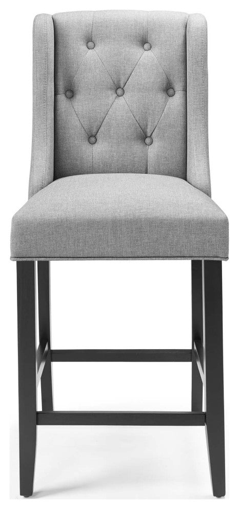 Counter Stool Chair, Set of 2, Fabric, Wood, Gray, Modern, Bar Pub Bistro