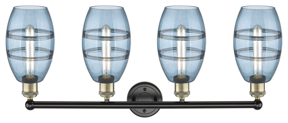 Edison-Vaz 4-Light 33" Bath Vanity Light, Black Antique Brass, Princess Blue