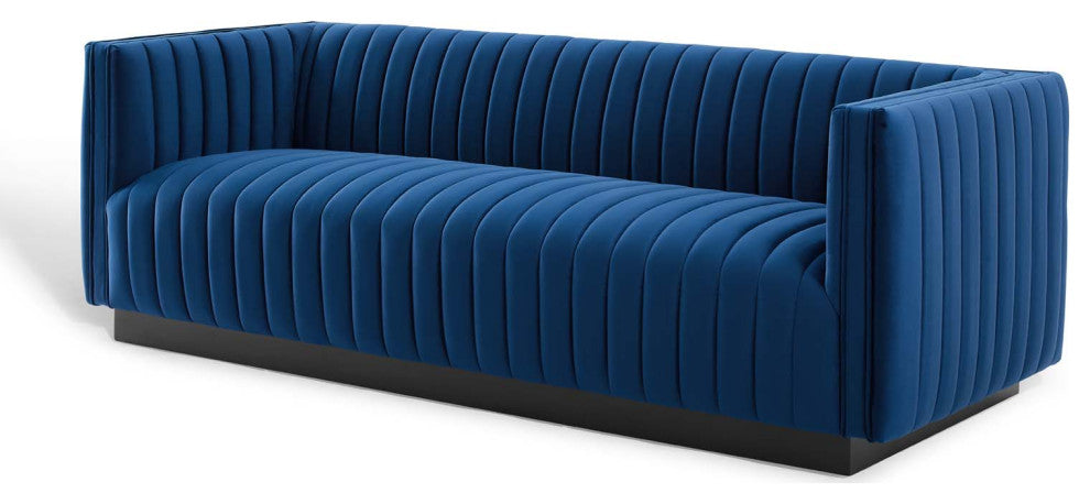 Tufted Sofa, Velvet, Blue Navy, Modern, Living Lounge Hotel Lobby Hospitality