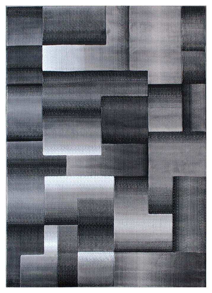 Elio Collection Color Blocked Area Rug, Grey, 8' X 10'