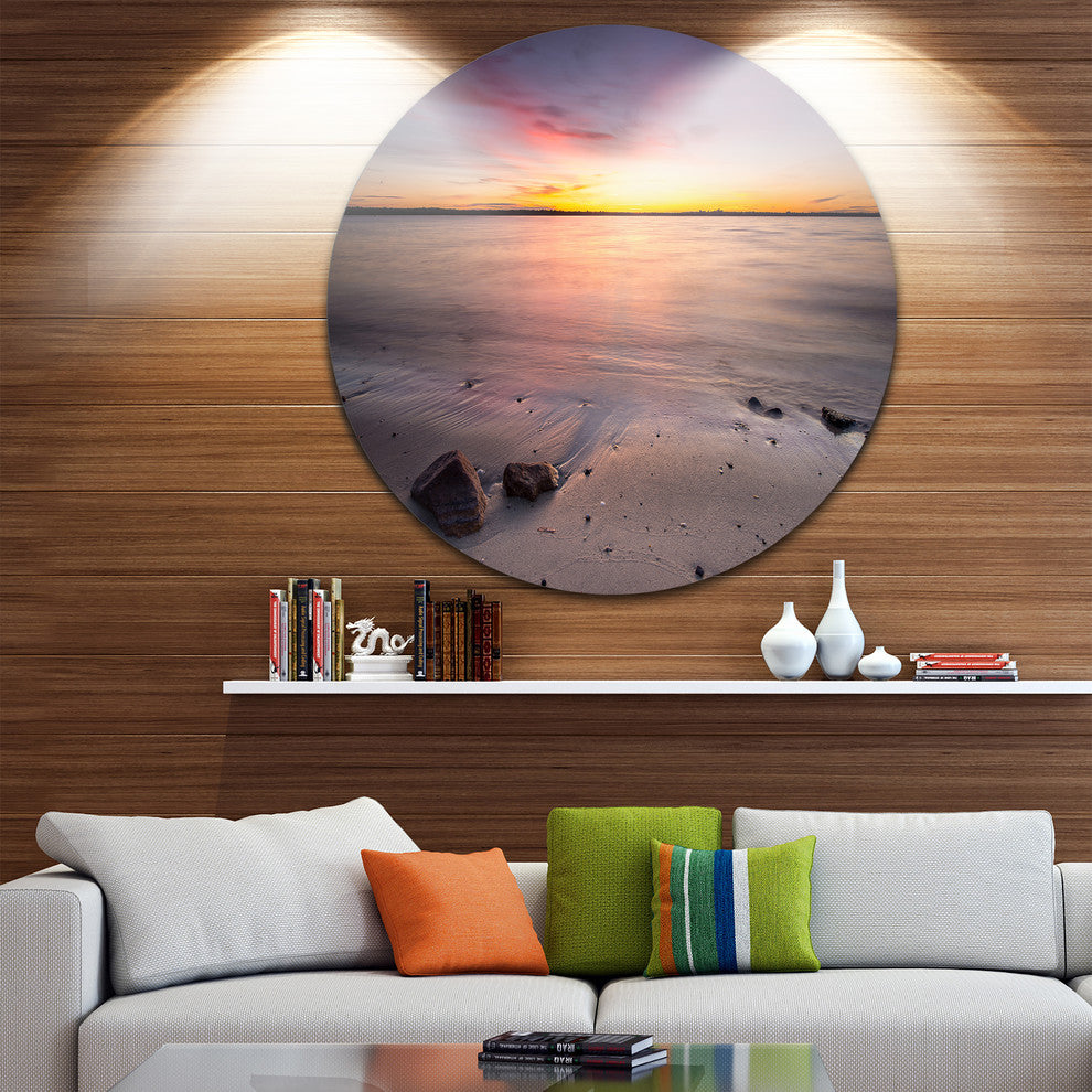 Beautiful Natural Sea During Sunrise, Seashore Disc Metal Artwork, 11"
