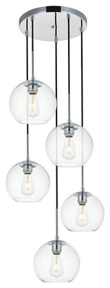 Living District Baxter 5-Light Metal Pendant in Chrome and Clear Finish