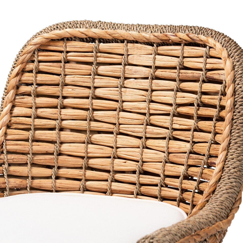 Kyle Modern Bohemian Natural Brown Woven Rattan Counter Stool with Cushion