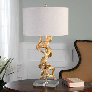 Uttermost Twisted Vines Modern Crystal and Metal Table Lamp in Gold/Oatmeal