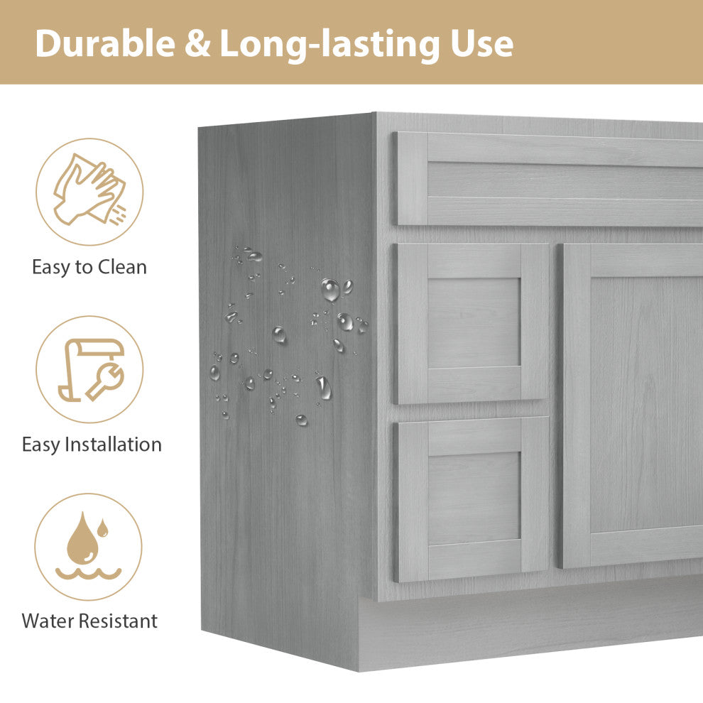 Vanity Art Vanity Base Cabinet, No Top, Drawers on Left, 36", Silver