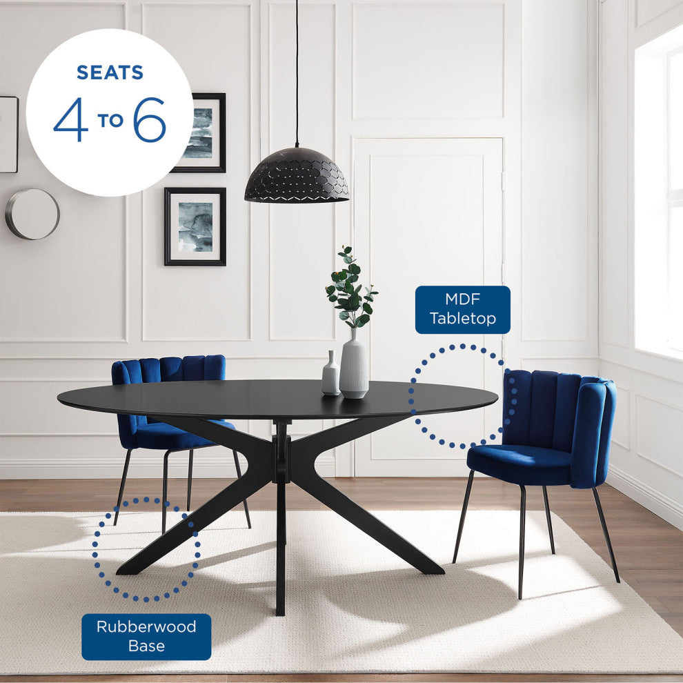 71" Dining Table, Oval, Black, Wood, Modern, Kitchen Bistro Hospitality