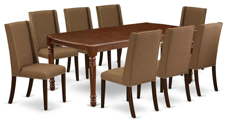 9-Piece Dinette Set, 8 Chairs and Table Solid Wood, Mahogany