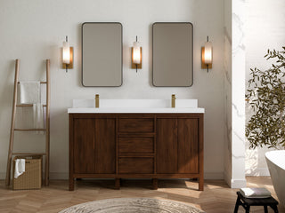 Elizabeth 60 Double Bathroom Vanity in Dark Walnut Teak 2" White Quartz