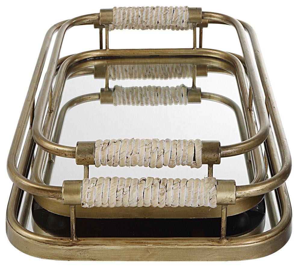 Uttermost 18014 Rosea Brushed Gold Trays, Set of 2