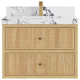 Sonoma Floating 30" Single Sink Vanity in Light Natural With 2" Viola Night
