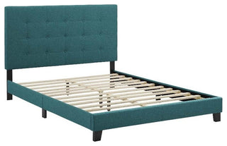Melanie Queen Tufted Button Upholstered Fabric Platform Bed