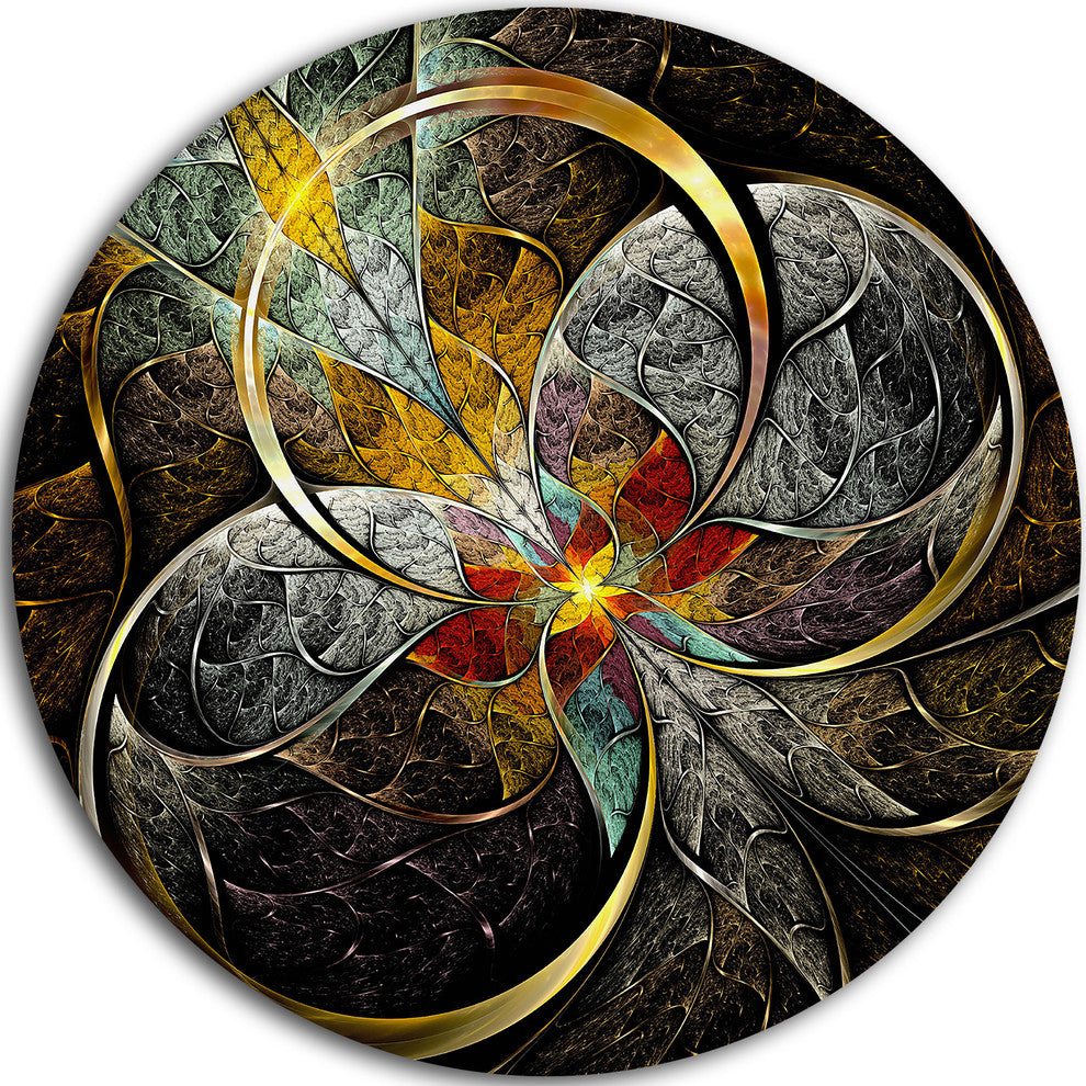 Symmetrical Brown Fractal Flowers, Digital Art Round Wall Art, 11"