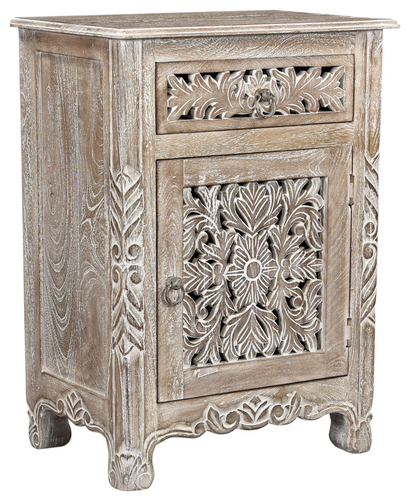 Delaney Carved 1 Door Nightstand, Limestone Gray, Right