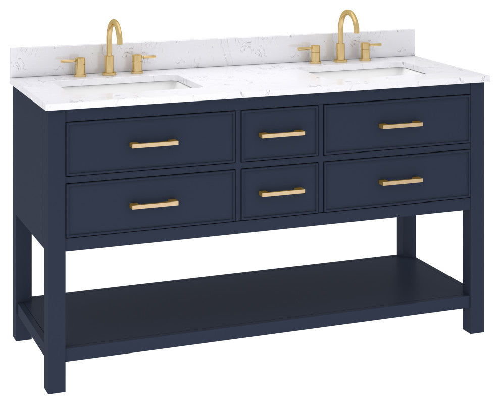 Avanity Brooks 60" Double Vanity, Navy Blue and Cala White Engineered Top