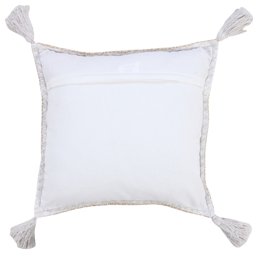 Ox Bay Handwoven Tan/White Solid Organic Cotton Pillow Cover, 20"x20"