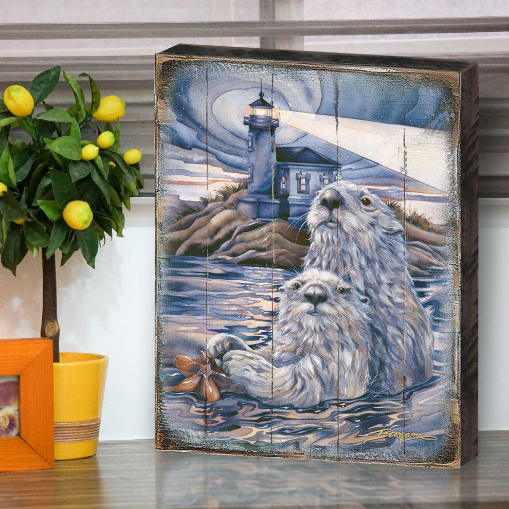 Starlight Otter Lighthouse Wooden Wall Art, X-Large 36x24