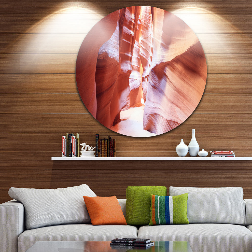 Panoramic View Antelope Canyon, Landscape Photo Disc Metal Artwork, 23"