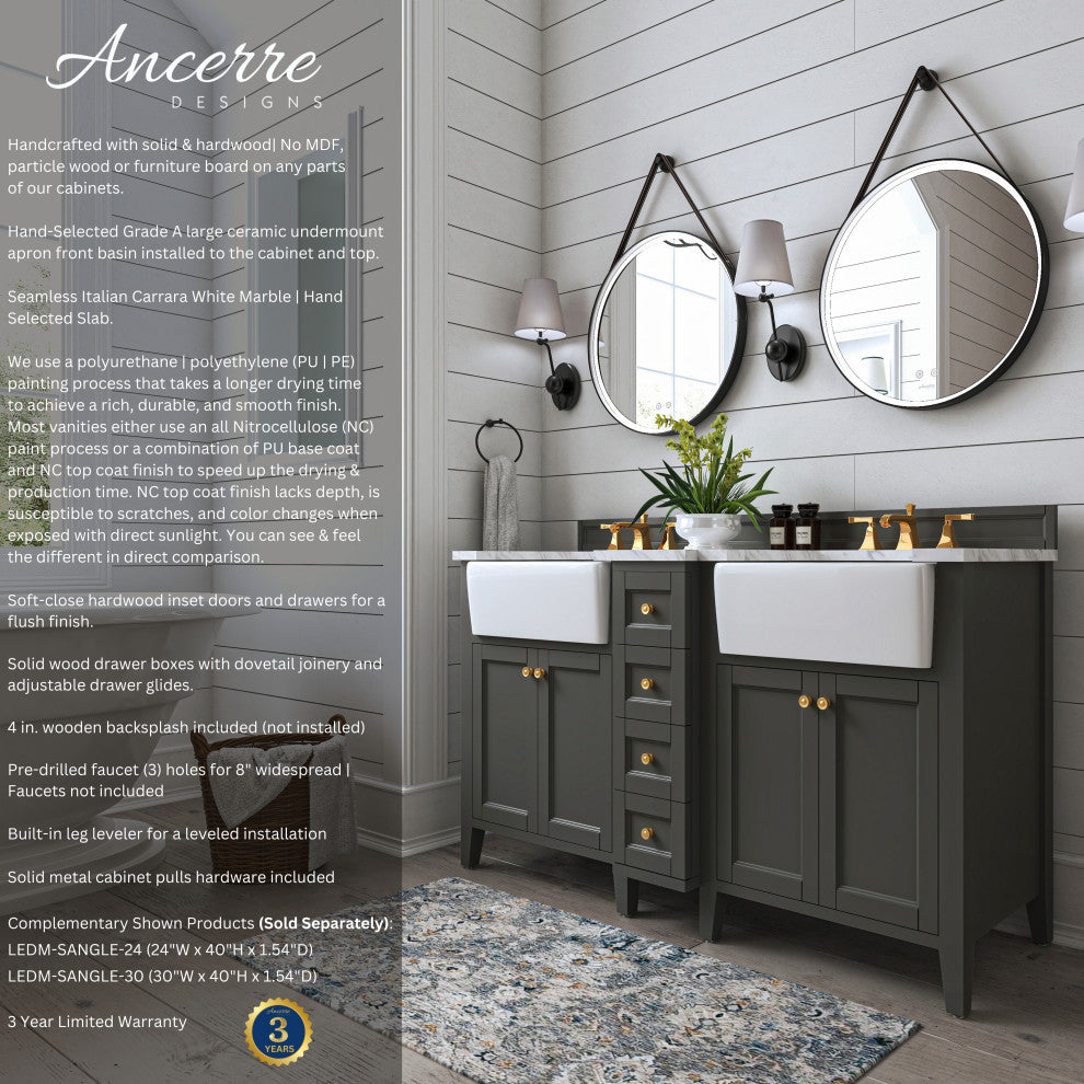 Adeline Vanity Set, Sapphire Gray, 60", Double Sink