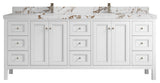 Nashville 84" Double Sink Bath Vanity, White 2" Viola Brown