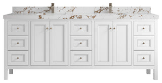 Nashville 84" Double Sink Bath Vanity, White 2" Viola Brown