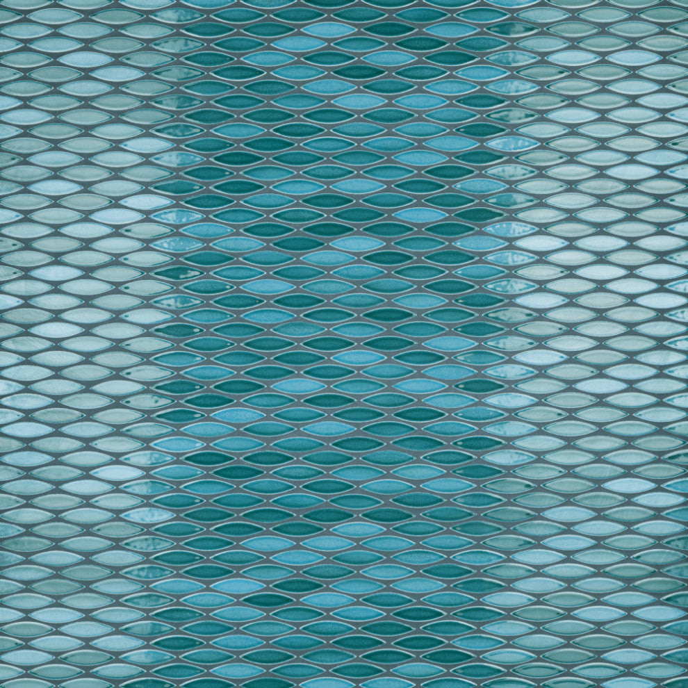 Pescado Glossy Ceramic Mosaic Floor and Wall Tile, Glossy Agua