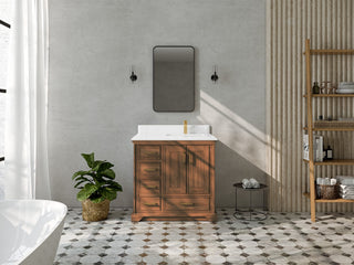 Charlotte Teak 36" Bathroom Vanity Right Offset Dark Natural 1.5" Empira Quartz