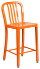 24'' High Orange Metal Indoor-Outdoor Counter Height Stool- Vertical Slat Back