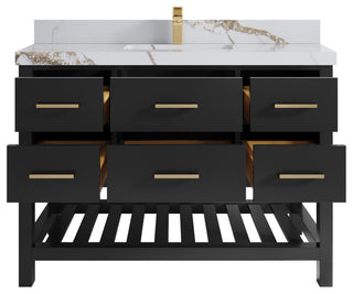 Parker 48" Single Sink Bath Vanity, Black 2" Calacatta Gold