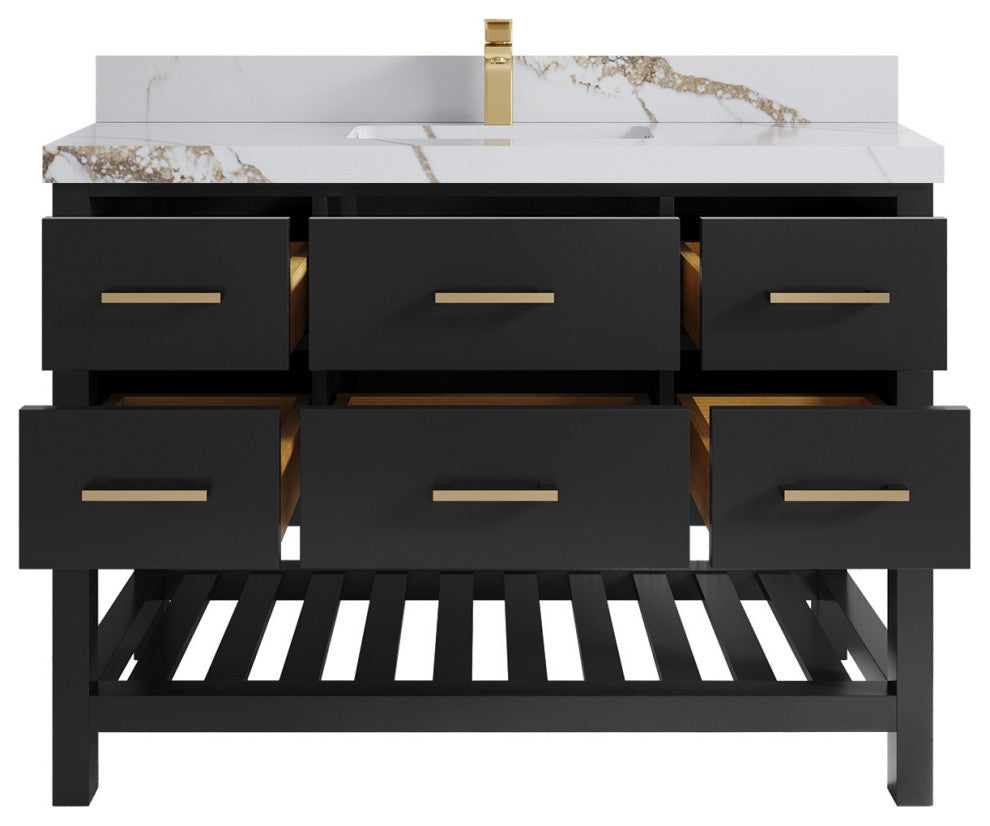 Parker 48" Single Sink Bath Vanity, Black 2" Calacatta Gold