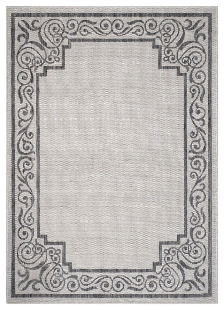5" x 7" Gray Ornate Border Indoor Outdoor Area Rug