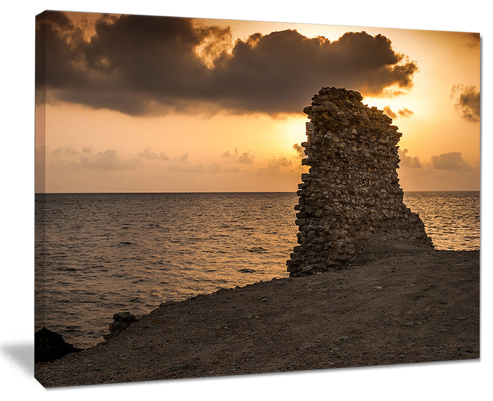 "African Ruins at Sunset Seashore" Canvas Art, 20"x12"