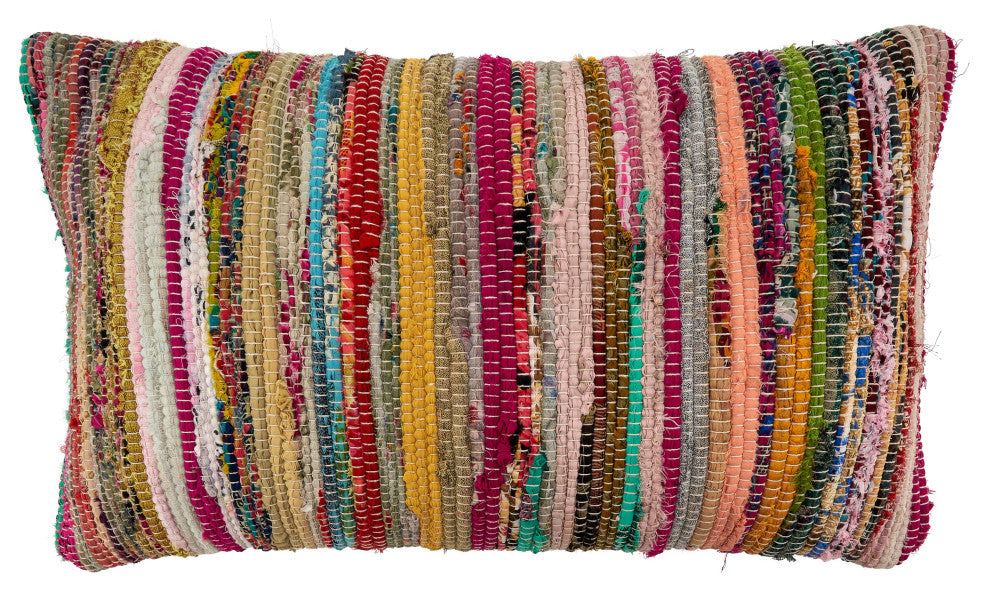 Chindi Throw Pillow With Multi-Colored Design, Multi, 14"x23", Cover Only