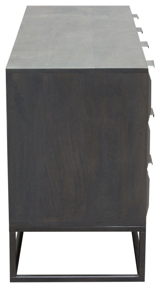 6-Drawer Solid Mango Wood Dresser in Smoke Grey Finish Gun Metal Finished Legs