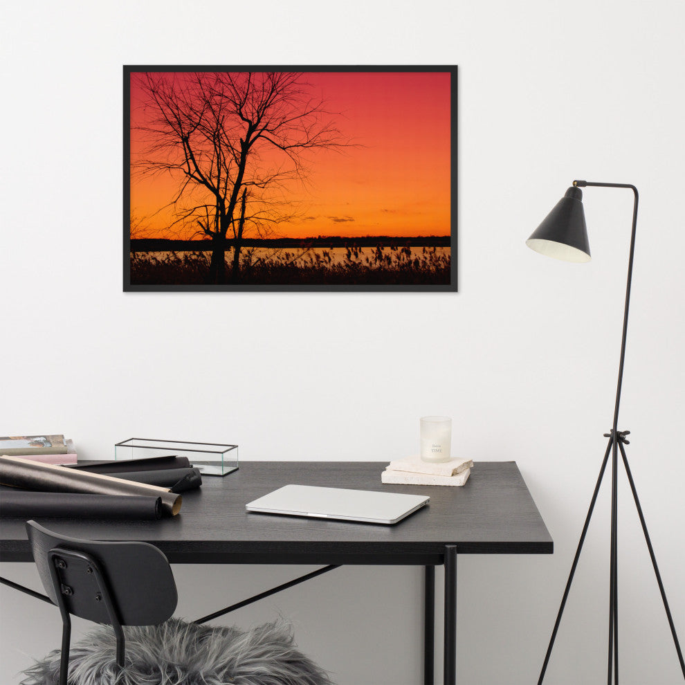 Burning Skies Rural Landscape Framed Photo Paper Wall Art Print, Black, 24" X 36"
