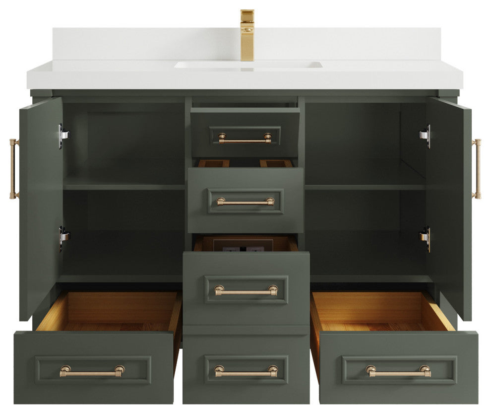 Aberdeen 48 Single Sink Bath Vanity in Pewter Green 2" White Quartz