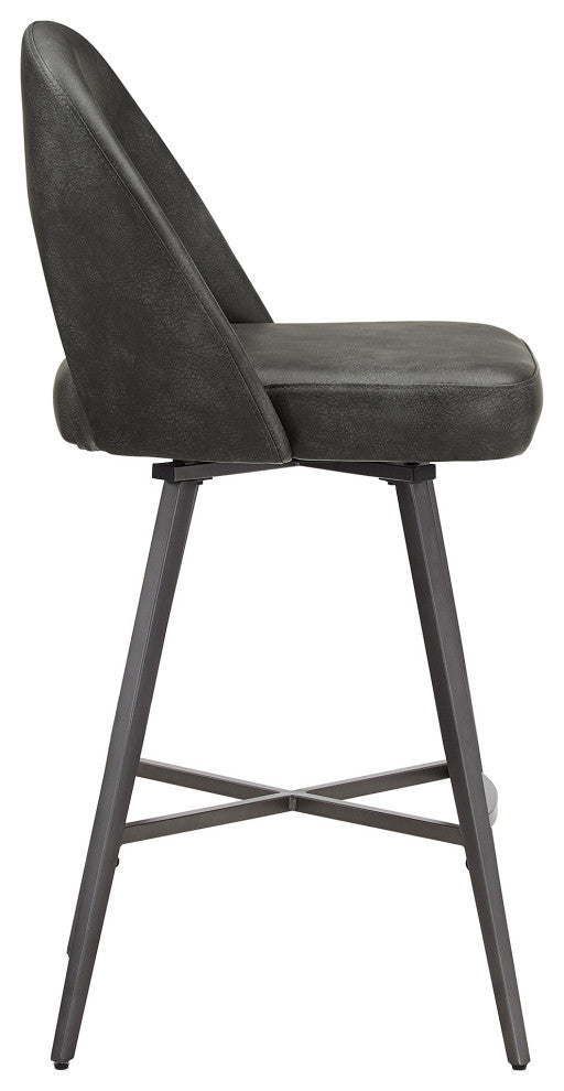 Tierno 24" Counter Height Metal Swivel Stools, Set of 2, Dark Grey PU Leather