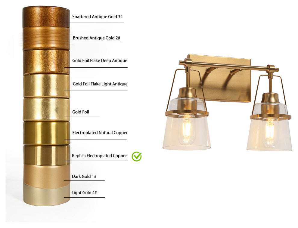 LNC Polished Gold Modern Glass Bell Wall Sconce, 2 Lights