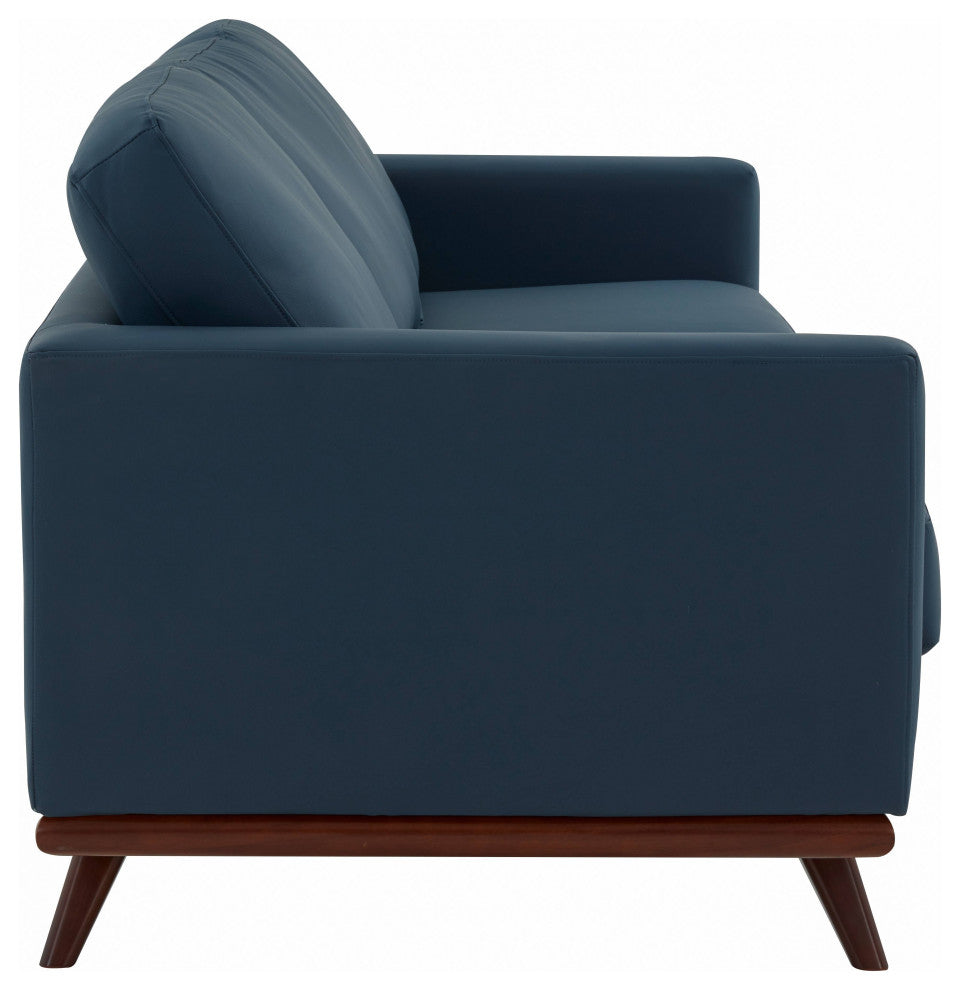 LeisureMod Chester Mid-Century 3-Seater Leather Modern Sofa, Navy Blue